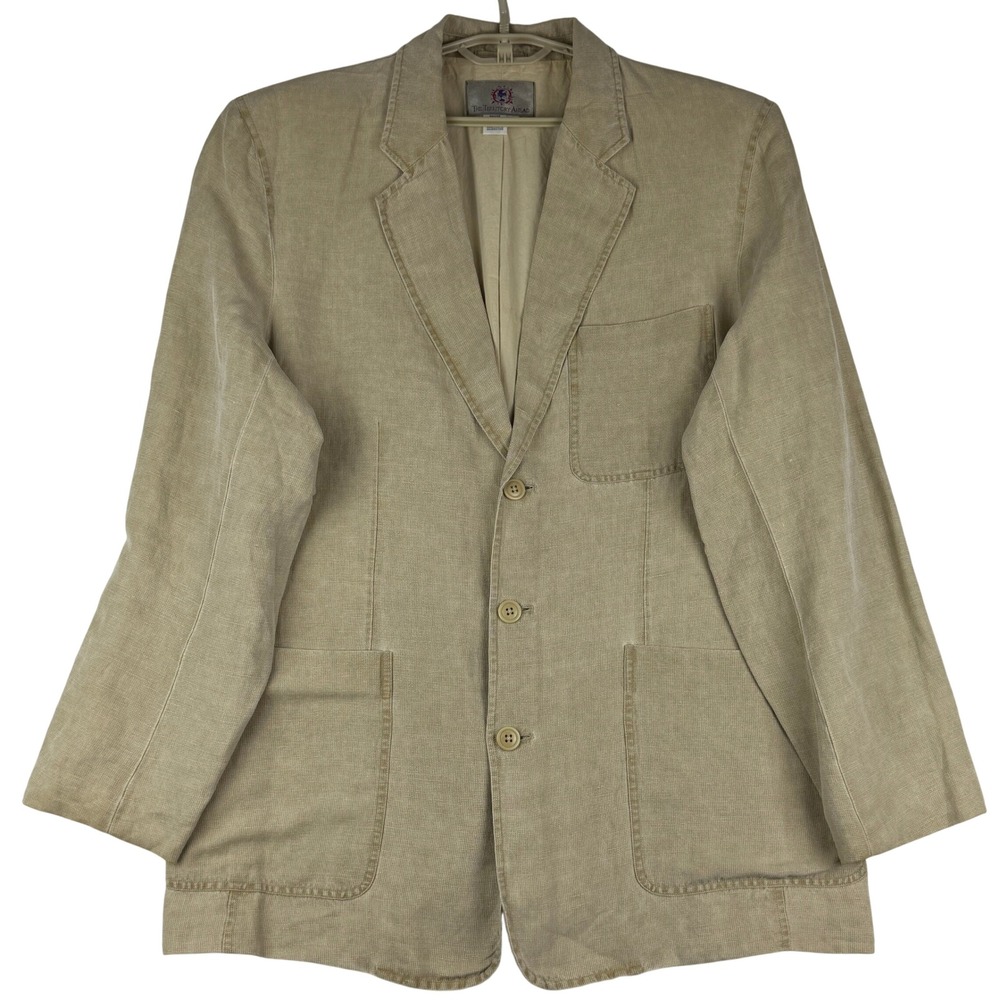 The Territory Ahead Blazer Mens L Linen Silk Tan 3 Button Unstructured Jacket